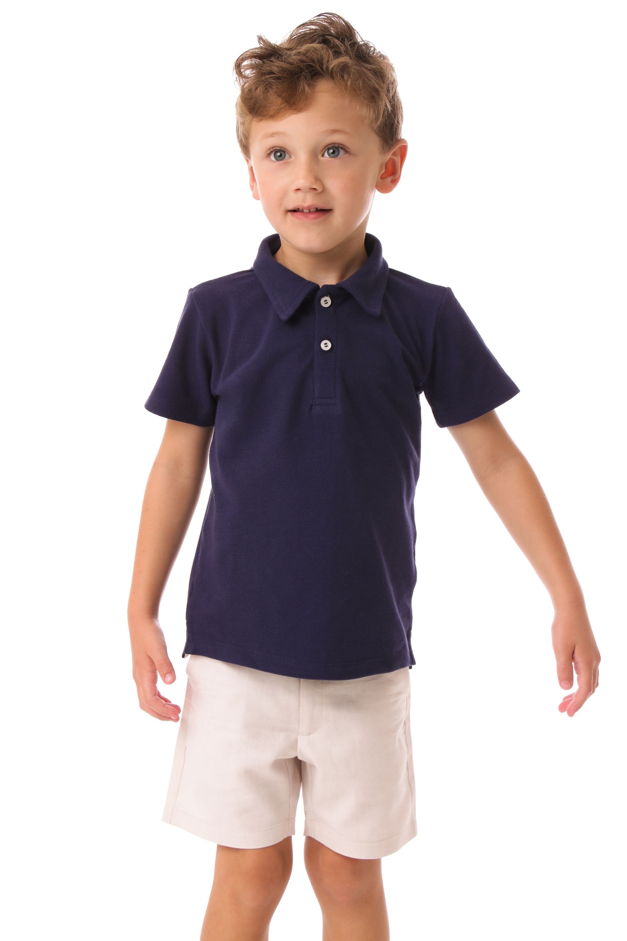 Camiseta Polo Infantil Marinho Mandarina Kids Fun