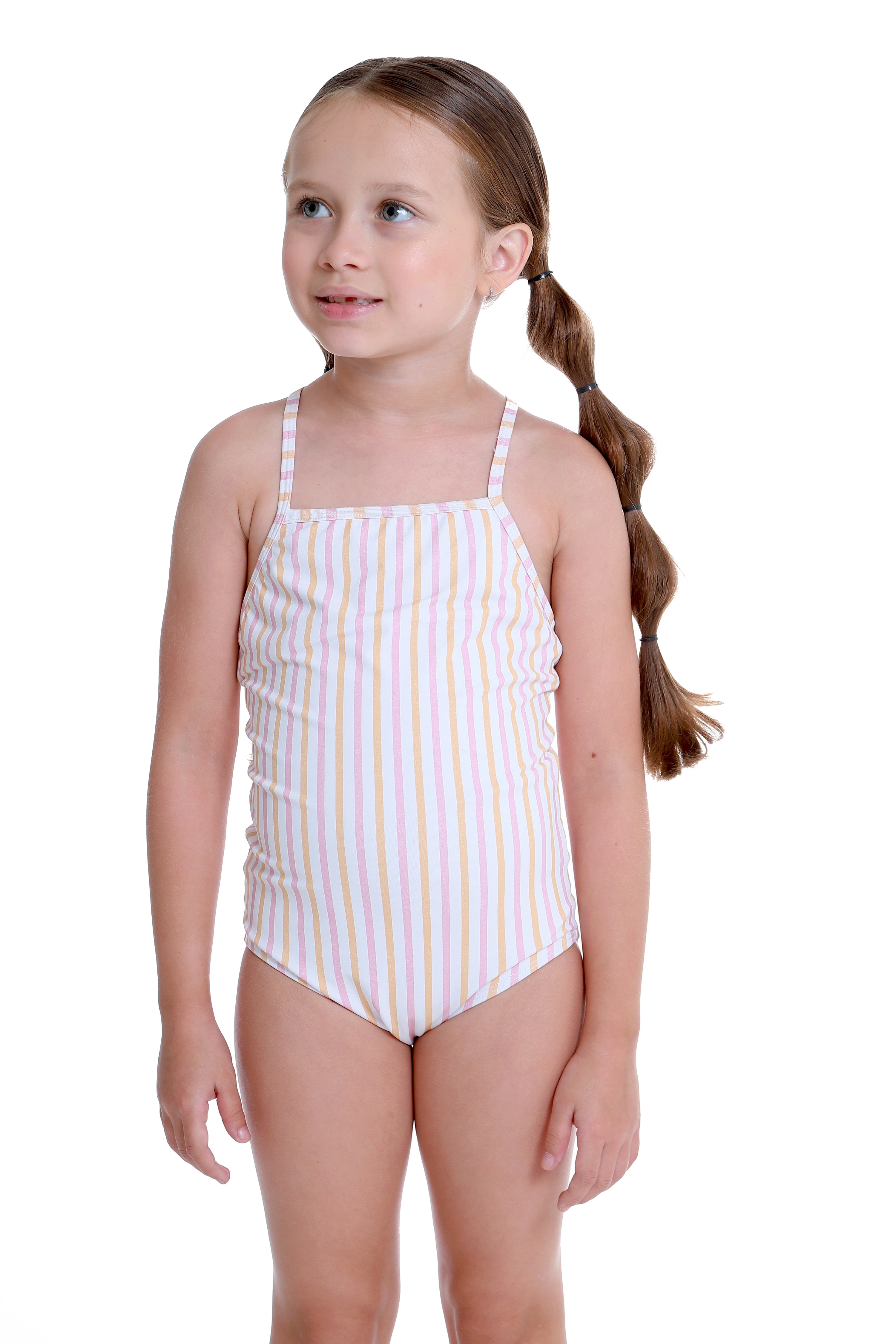 Maiô Infantil Santorini Listras Rosa e Amarelo