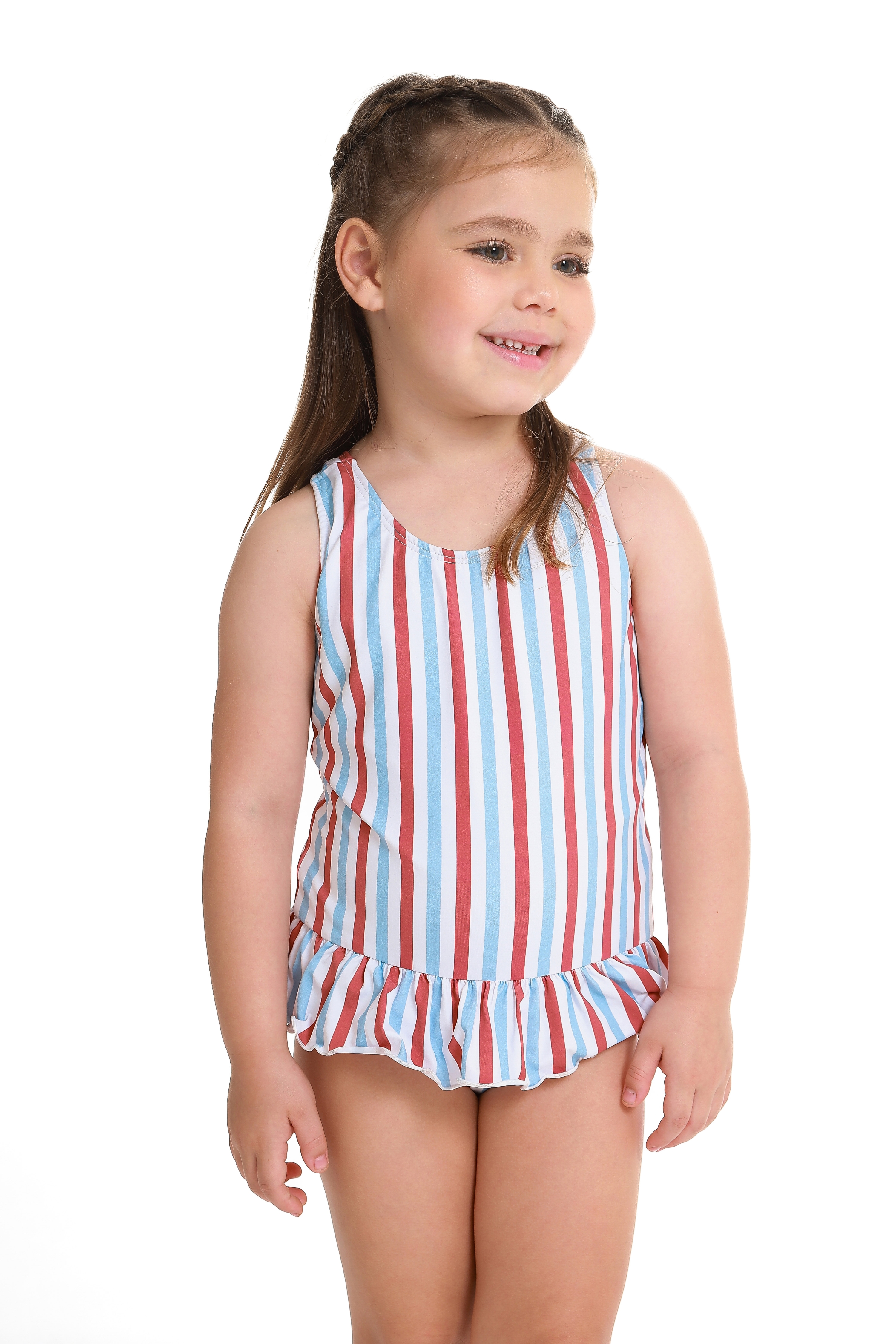 Maiô Infantil Nina Listras Azul e Vermelho