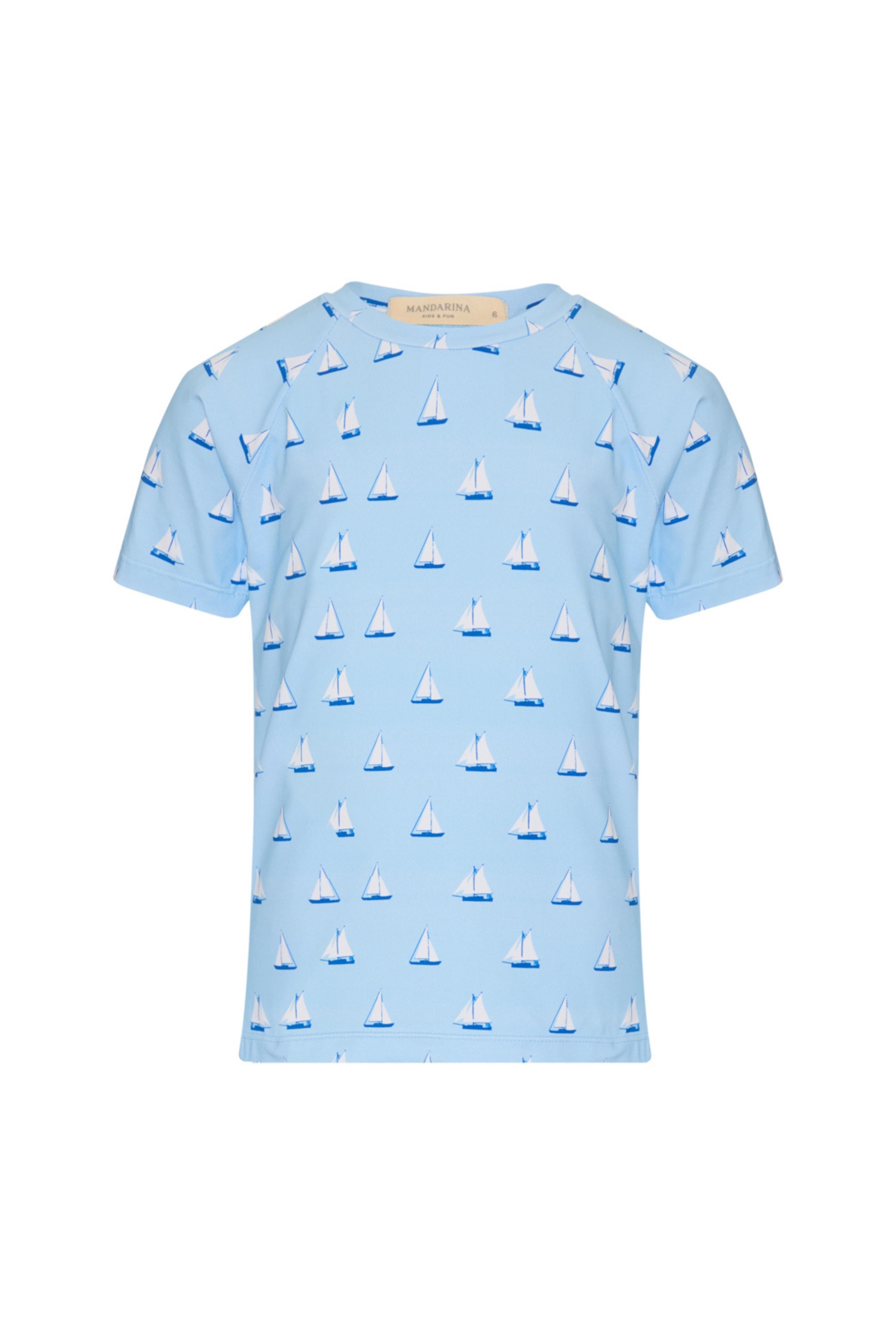 Camiseta Infantil Masculina UV 50 Manga Curta Veleiro Azul