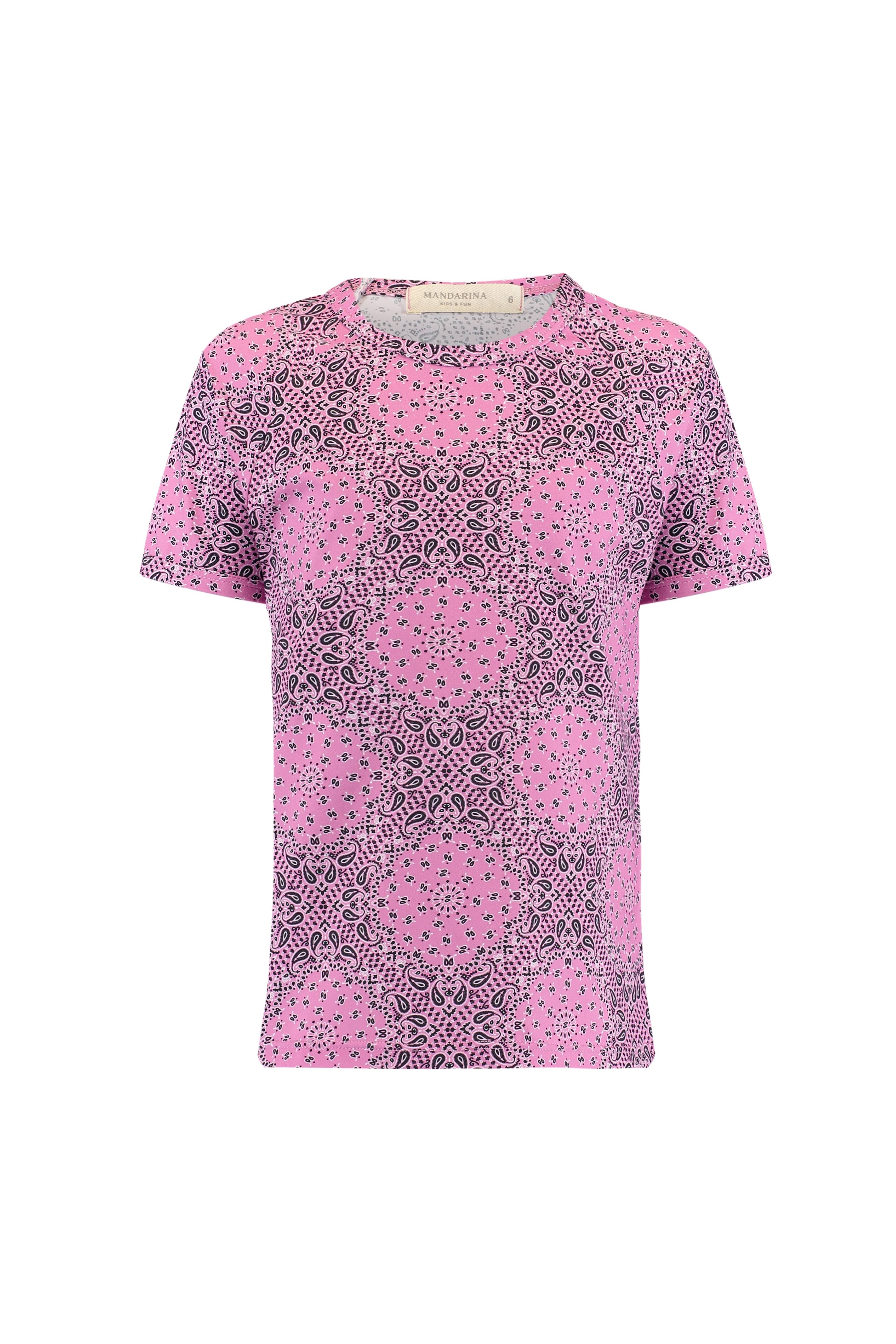 Camiseta Infantil Feminina UV 50 Manga Curta Paisley Pink