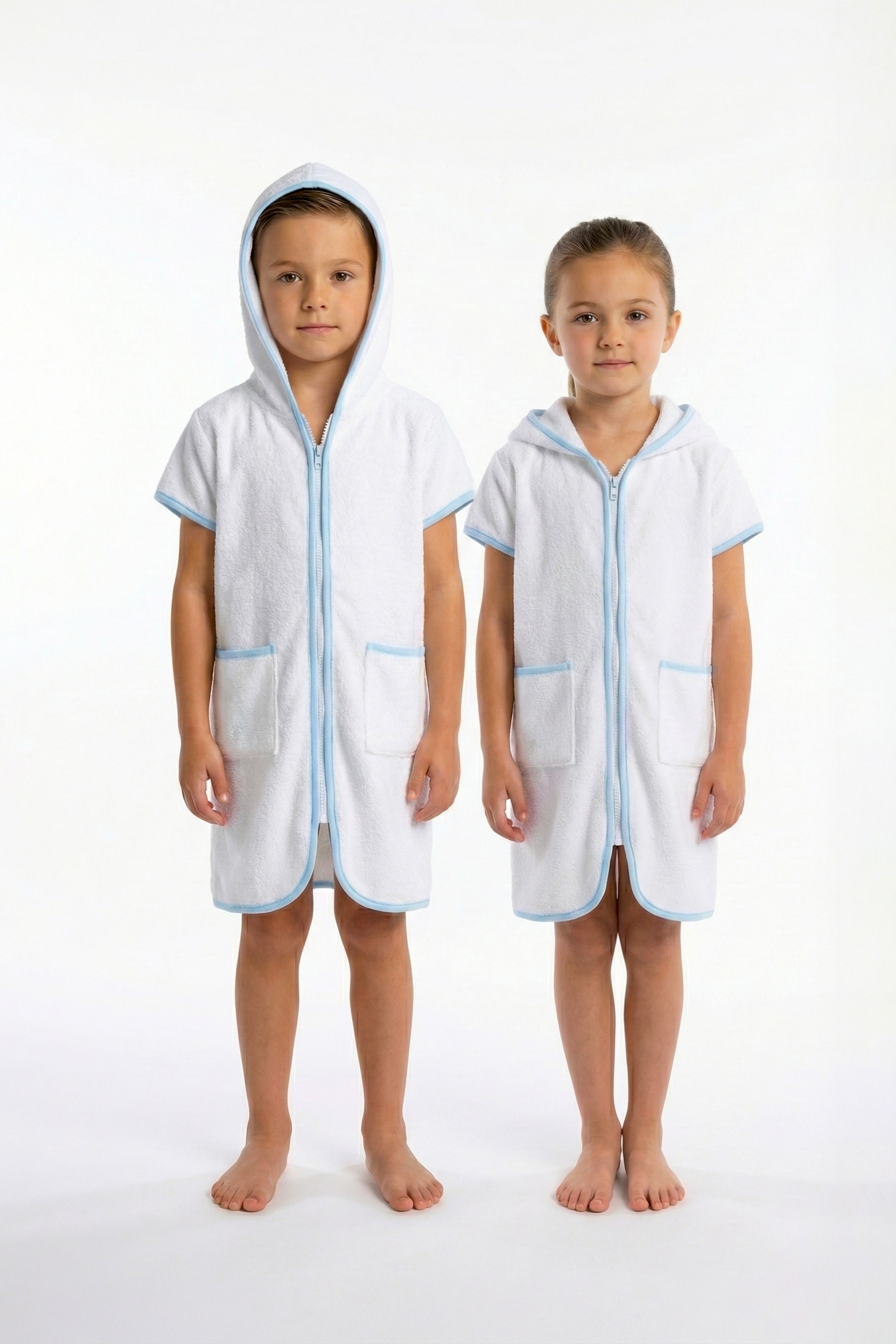 Roupão Infantil Unissex Branco e Azul