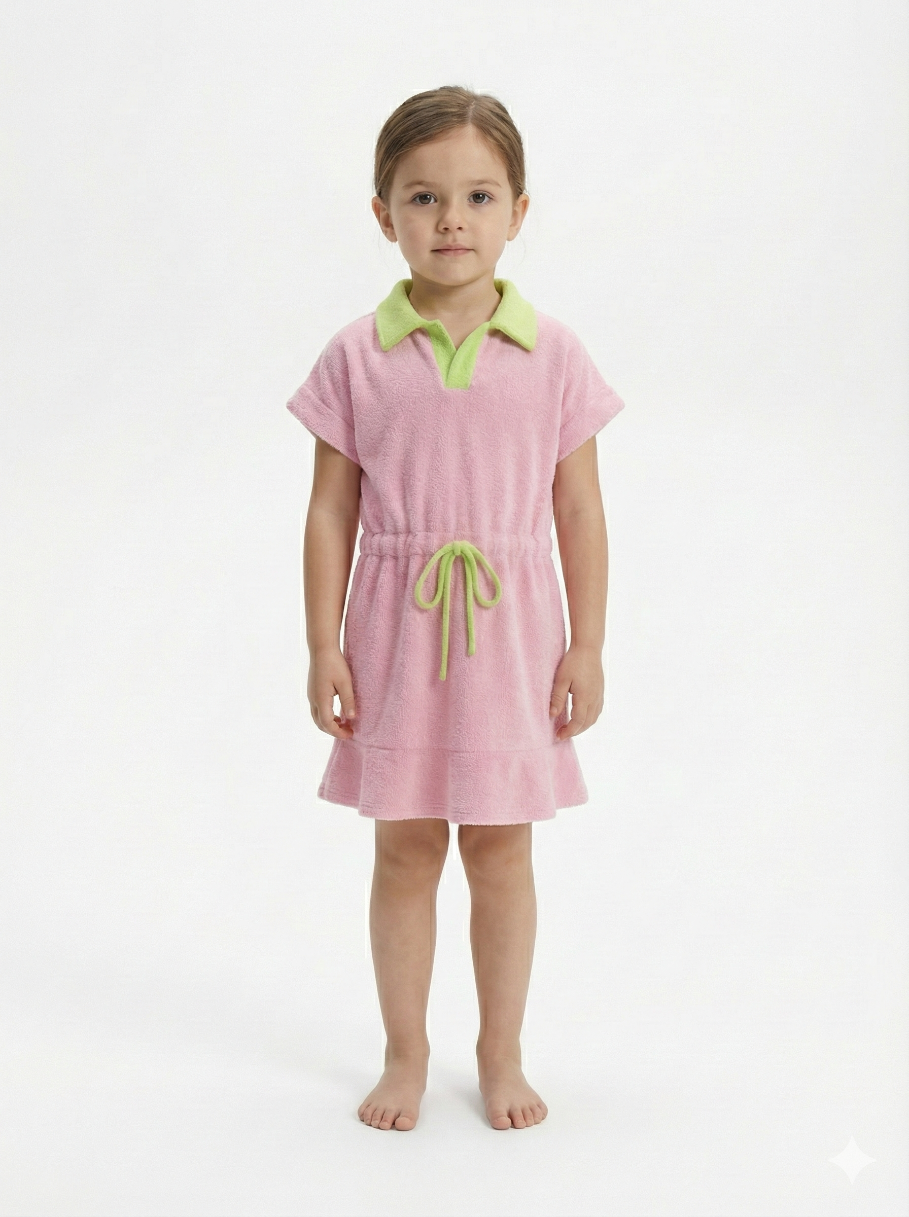Vestido Infantil Atoalhado Rosa e Verde